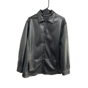 Robert Krugman Womens Quilted Faux Leather Jacket Black Large